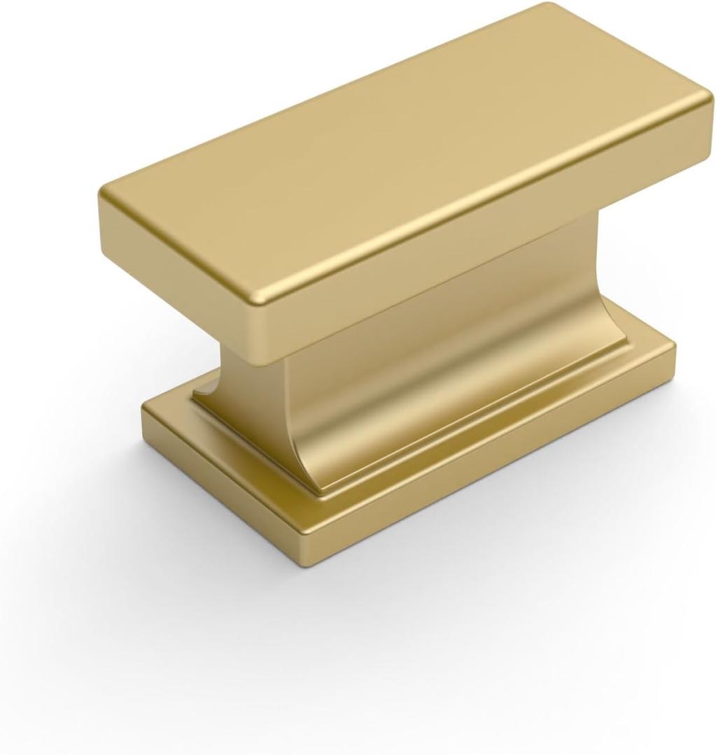 Amerdeco 10 Pack Brushed Gold Cabinet Knobs 1.46 Inch(37mm) Single Hole Cabinet Handles Rectangle Dresser Knobs Drawer Knob for Bathroom Cabinets