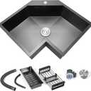 Corner Kitchen Sink 25 Inch, Black Butterfly Sink, 304 Stainless Steel Corner Sink Drop In Undermount Workstation Sink with Drain Rack, Tray & Sound Dampening, 24x9x24 inches