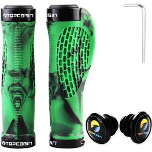 TOPCABIN Ergonomic Bike Grips - Widen Holding Rubber Grips with Aluminum LockGrips for Mountain & Road Bikes (Rubber Green, 1 Pair)