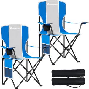 Camping Chairs, 2 Packs 300 LBS Capacity High Back Camping Chair, Portable Outdoor Lawn Chair Folding with Cup Holder for Picnic, Lawn, Beach, Fishing and Sports (Blue Grey 2Pcs)
