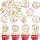 56 Pcs Easter Edible Cupcake Toppers with Bunny Egg Decorations for Birthday, Rabbit Theme Party and Baby Shower Party (Style 1)
