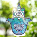 FLAGWIX Hanukkah Gifts for Women Men - Double Layered Hanging Suncatcher 6 in - Birthday Spiritual Good Luck Housewarming Gifts for Mom Dad Friends, Hamsa Hand Fatima Home Garden Decor