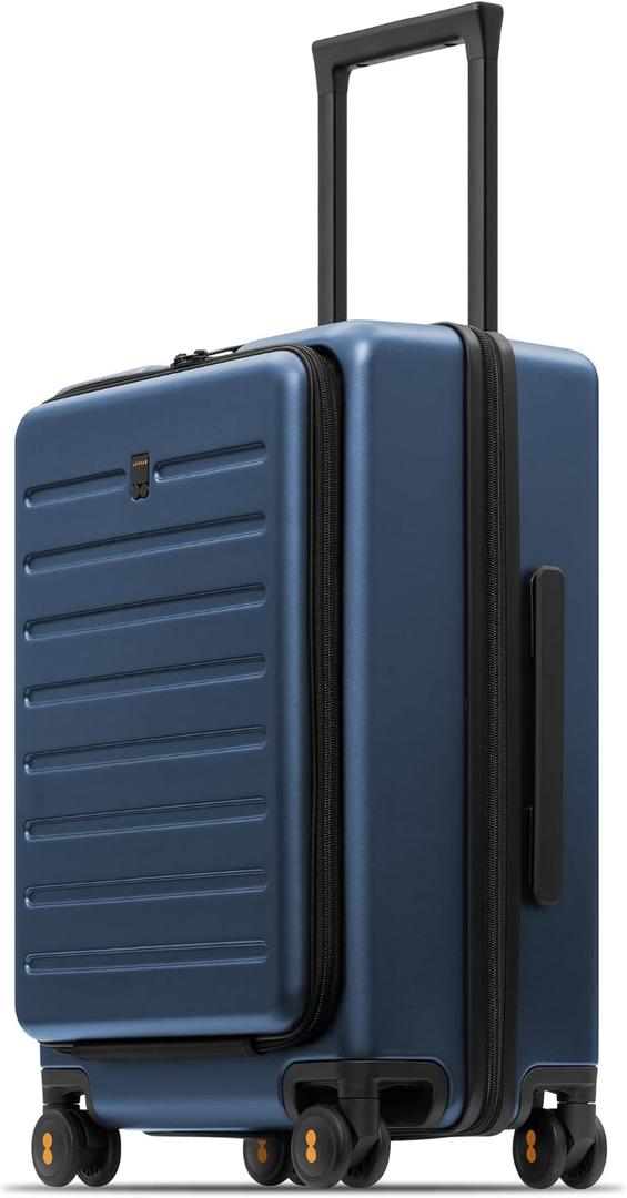 LEVEL8 Road Runner Carry On Luggage with Front Compartment, 20 Inch Lightweight Hard Shell Suitcases with Wheels Airline Approved, Tsa Locks for Luggage, Blue, 21.46" x 14.57" x 9.45"
