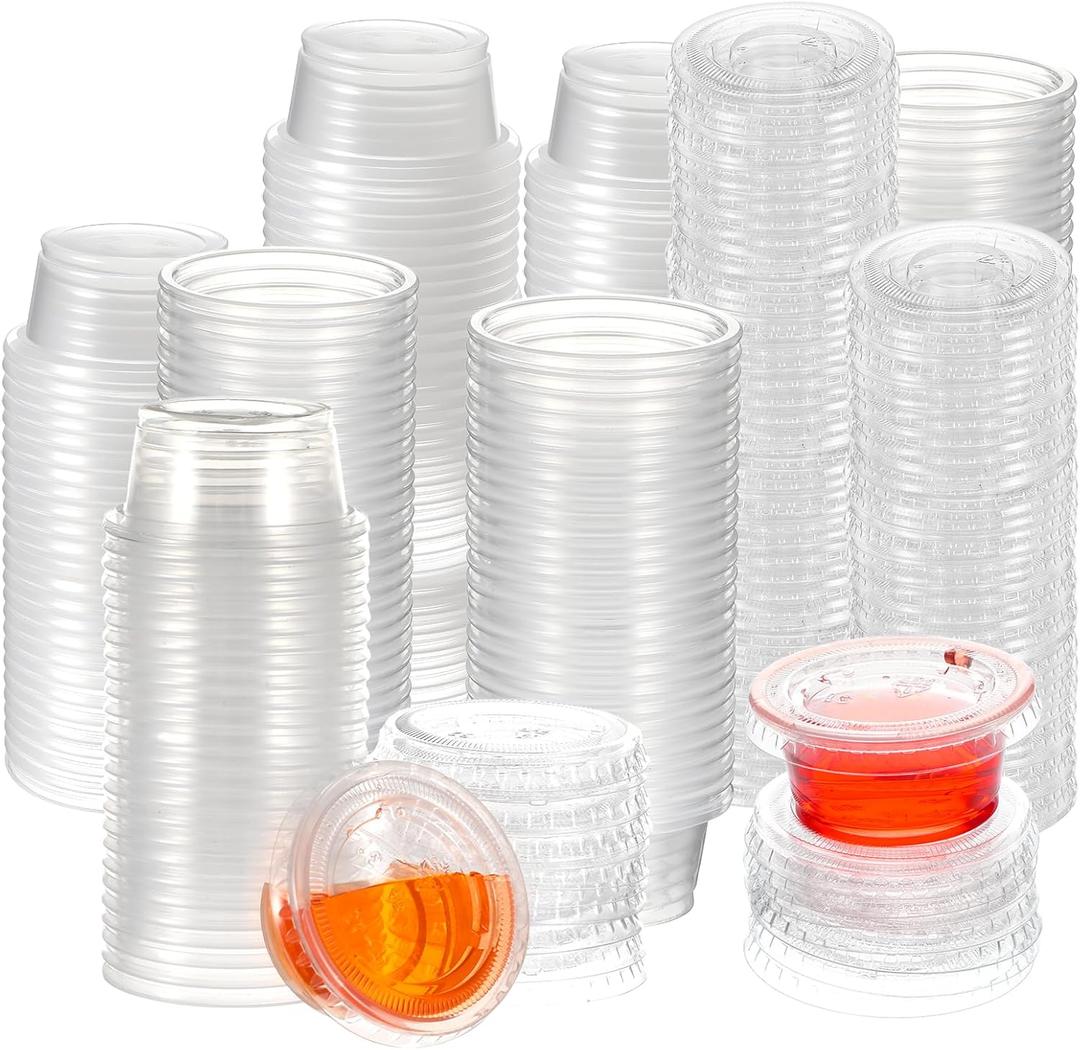 400 Pack 0.5 Oz Disposable Plastic Portion Cups with Lids, Small Jello Shot Cups, Plastic Souffle Cup Condiment Containers with Lids for Sauce and Salad Dressing