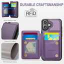 Vinich for iPhone 16 Wallet Case with Card Holder, RFID Blocking Credit Slots Kickstand Shockproof Phone Cover Fit for iPhone 16 6.1" Purple