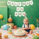 Half Way To One Decorations for Boy Girls, 1/2 Birthday Hat And Pre-strung Half Birthday Banner For Six Months Ha-lf Year BD Decorations