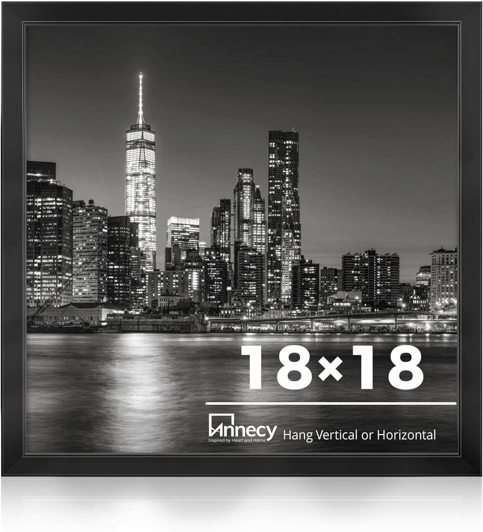 Annecy 18x18 Picture Frame Black1 Pack, 18 x 18 Picture Frame for Wall Decoration, Classic Black Minimalist Style Suitable for Decorating Houses, Offices, Hotels