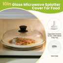10in Glass Microwave Splatter Cover Microwave Safe Glass Lid Cover with Ceramic Screw, Heat Resistant Tempered Glass Splatter Guard, Vented Universal Microwave Plate Cover, Dishwasher Safe