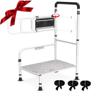 Bed Step Stool for Elderly/High Bed, 360  Anti Fall ArmrestSupport 800 lbs, 8-Level Adjustable Height, Storage Bag, Memory Sponge Carpet, USB Light, 3 4m Fixed Strap, for Bed Height Below 40