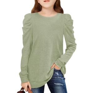 Girls Puff Sleeve Cute T Shirts Kids Fall Tops Crewneck Clothes Loose Fit 5-14Y