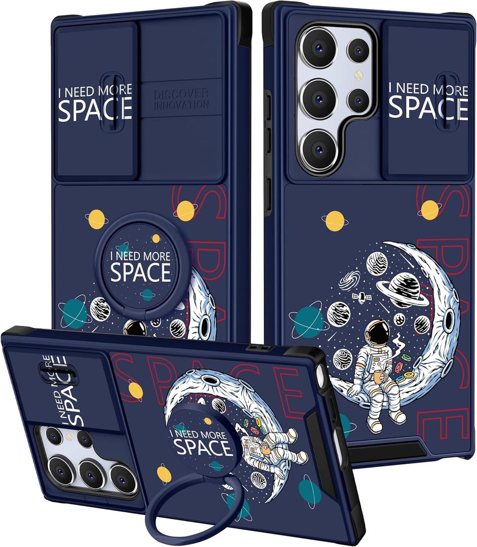 for Samsung Galaxy S25 Ultra Case - Women Girls Cute Phone Cover Pretty Aesthetic Girly Astronaut Space Unique Design with Camera Cover Ring Stand Funda for Samsung S25 Ultra Case