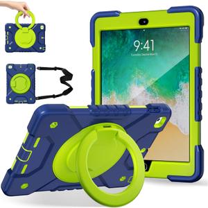 Andnary Case for iPad 6th/5th Generation 9.7 inch 2018/2017 Case, iPad Air 2/Pro 9.7 inch Heavy Duty Protective Cover with 360 Rotate Handle Stand, Pencil Holder, Shoulder Strap (Navy+Green)