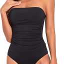 Holipick Women Tummy Control One Piece Swimsuits Strapless Bandeau Bathing Suits Slimming Halter Swimwear (Large, Black)