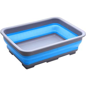 Collapsible Dish Pans  10L (2.6 Gal) Foldable Sink Tub, 14.5'' x 10.5'' x 5", Compact and Space-Saving Multiuse Foldable Basin for Dish Washing, Camping, RV and Vegetable Cleaning (Blue)