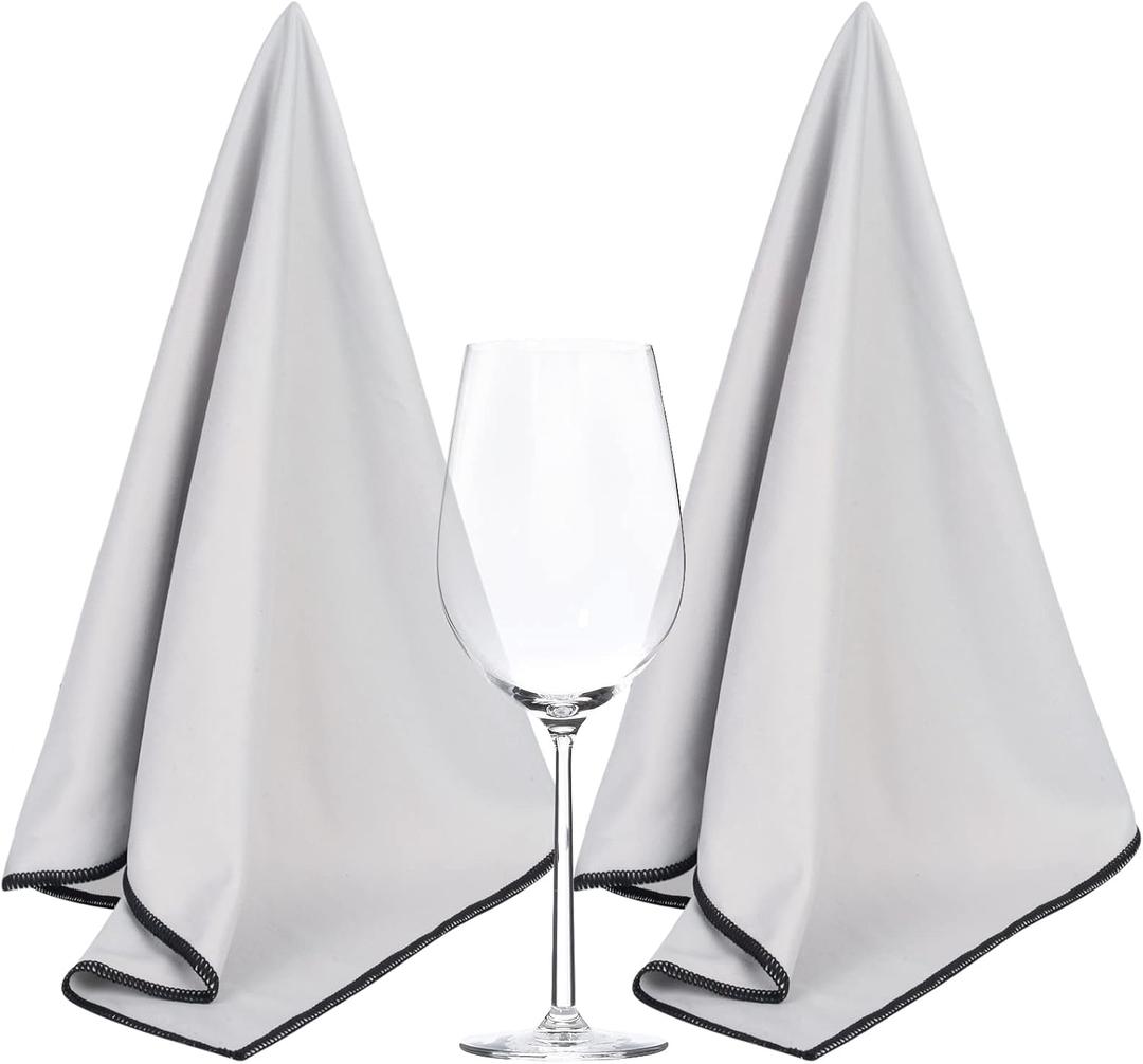 SINLAND Microfiber Glass Polishing Cloths Cleaning Rag 20x25In 2Pack Grey | Large Size, Thick, Lint-Free, Drying Towels, For Wine Glasses Stemware Dishes Stainless Appliances