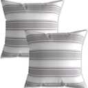 2 Piece Multi Color Stripe Pillow Cases Soft Faux Linen Square Decorative Throw Cushion Cover with Hidden Zipper for Sofa Bed Grey Brown Black White Mixed 20" x 20"