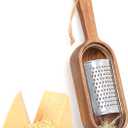 Wooden Cheese Grater with Handle, Rustic Brown Cheese Shredder with Storage Space, Handheld Kitchen Graters for Cheese Lemon Chocolate (Dropping Handle) (Acacia,Curving Handle)