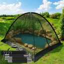 Pond Cover Dome Net 10x14 ft Netting Pond Covering Tent with Zipper Storage Straps, Fiberglass Poles, Ground Nails, Tie Ropes for Outdoor Garden Fish Pool Protection from Leaves Animals