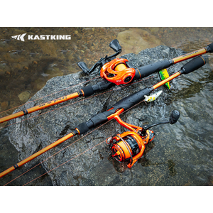 KastKing Lethal Blaze Twin-tip Fishing Rod and Reel Combo, Spinning & Baitcaster Combo, Flame Pattern Design, IM6 Graphite 2Pc Rod with Backup Tip Section, Stainless-Steel Guides, EVA Handle