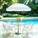 Aoxun 7ft Patio Umbrella with Fringe,Outdoor Beach Umbrella with Aluminum Pole, Ribs Push Button Tilt and Carry Bag, UV 50+ Picnic Tassel Umbrella (Blue&White)