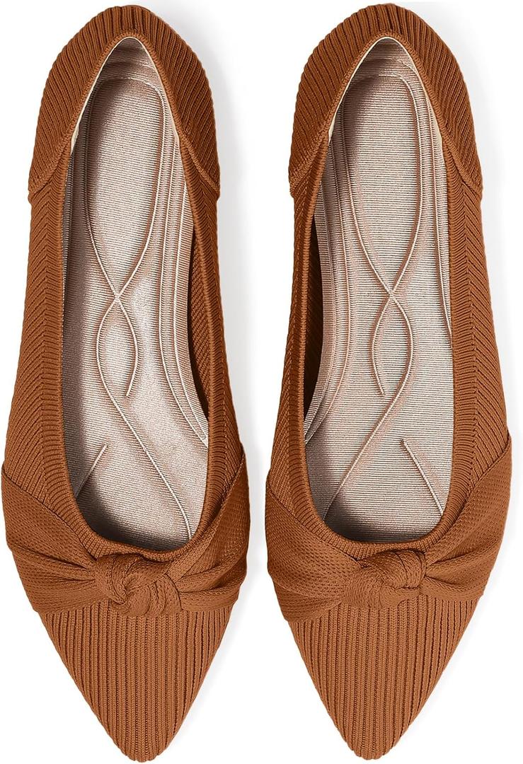 Women's Flats Shoes Comfortable Dressy Pointed Toe Knit Washable Ballet Flat (8.5, Brown)