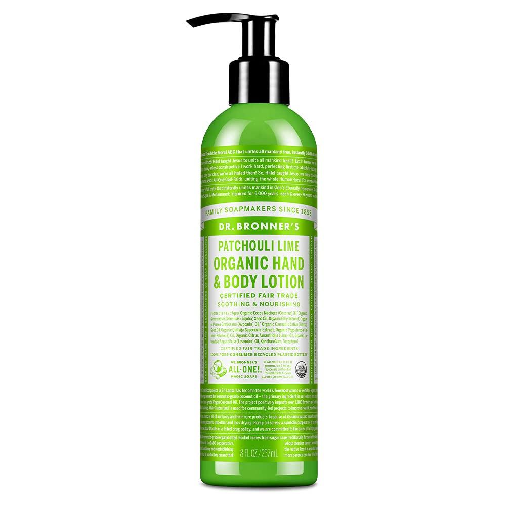 Dr. Bronner's Organic Lotion (Patchouli Lime, 8 Ounce)  Organic Moisturizer for Hands, Face & Body  Vegan, Non-GMO
