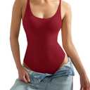 SUUKSESS Women Sexy Scoop Neck Thong Bodysuit Backless Cami Bodysuit Top (Red, M)