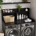 2-Tier Washer Dryer Countertop, 18.5" Raised Height Laundry Countertop with Edge Rails and Non-Slip Pad, 54"W x 27.55"D Washer and Dryer Topper for Laundry Room Storage Organization (Black)