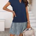 Skoinvb Women's Cap Sleeve Polo Dress V Neck Striped Casual Shirt Dresses Pleated Summer Fall School Dress with Pockets Dark Blue Small (S)