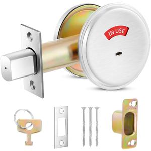 Tandefio 1 Pcs Vacant Occupied Bathroom Lock Deadbolt with Occupancy Indicator 304 Stainless Steel Lock Indicator for Restroom Bathroom Fit Door Thickness from 1 3/8" to 2", Satin Chrome (Silver)