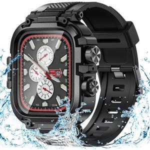 Goton IP68 Waterproof Rugged Band for Apple Watch 46mm/45mm/44mm with Case build-in Screen Protector  Heavy Duty Sport Strap Compatible with iWatch Series 10/9/8/7/6/5/4/SE (Black)
