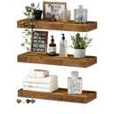 QEEIG Floating Shelves for Wall Bathroom Shelf Bedroom Kitchen Living Room Hanging Book Shelves Small Farmhouse Decor 16 inch Set of 3, Rustic Brown (015-BN3)