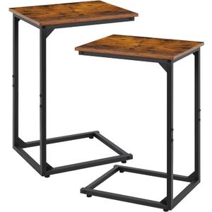 C Shaped Side Table Set of 2, C Table for Sofa for Living Room, Bedroom, Rustic Brown