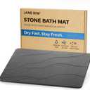 Stone Bath Mat, Quick-Dry Diatomaceous Earth Shower Mat, Absorbent Bathroom Mat for Shower/Tub Exit, New Apartment Essential & Housewarming Gift, 23.5" x 15.5" Dark Gray Wave