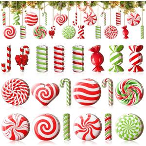 40 Pcs Peppermint Ornaments for Christmas Tree Decorations Candy Christmas Ornaments Lollipop Colorful Xmas Wooden Ornament for Holiday Party Decor