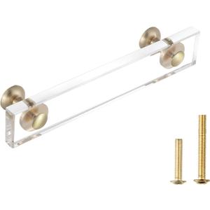 Guank 2-Pack Brass Base Crysta lacrylic Drawer Pulls,Acrylic Crystal Gold Cabinet Knob, Rectangular Kitchen Hardware Pulls, Modern armoire Hardware Pulls