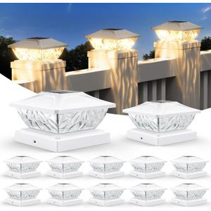 12 Pack Solar Post Cap Lights, 2 Mode Bright Solar Post Lights Outdoor Waterproof, Outdoor Post Lights Solar Powered Deck Lights for 4x4 4.5x4.5 5x5 Posts in Garden Decor