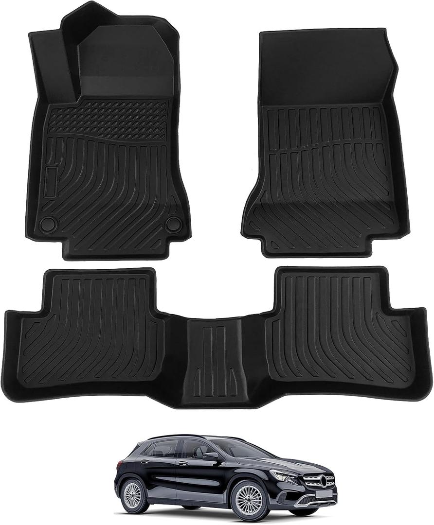 All-Weather TPE Rubber Floor Mats Compatible with 2014 2015 2016 2017 2018 2019 Mercedes-Benz GLA200 GLA250 CLA45 AMG, Custom Fit Full Car Carpet Liners Set (Black)