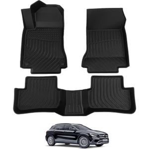 All-Weather TPE Rubber Floor Mats Compatible with 2014 2015 2016 2017 2018 2019 Mercedes-Benz GLA200 GLA250 CLA45 AMG, Custom Fit Full Car Carpet Liners Set (Black)