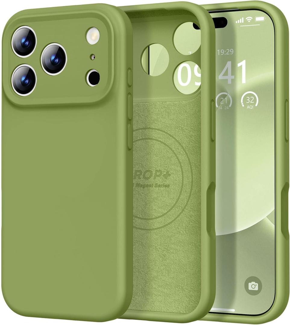 Vooii Magnetic for iPhone 17 Pro Case, Compatible with Magsafe (Premium Liquid Silicone) (Integrated Camera Control Button) Full Body Protective Anti-Scratch Microfiber Lining 6.3", Cedar Green