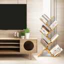 6-Tier Floor Bamboo Tree Bookshelf, Modern Standing Bookcase Office Book Storage Creative Curved Rack Organizer Shelves, Book Shelf Space Saver for Home Living Room Corner Bedroom, 6-tier Tree Shaped