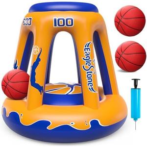 EagleStone Pool Basketball Hoop for Kids 4-8, 8-12 & Adults, 47" Inflatable Floating Basketball Hoop Pool with 3 Balls & Pump, Heavy-Duty Pool Toy for Summer Outdoor Water Games, Family & Party Fun