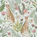 Floralplus Wallpaper Peel and Stick Jungle Leopard Wallpaper Removable Boho Cheetah Animal Wallpapers Renter Friendly Floral Contact Paper for Bathroom Cabinets Countertop 17.5 x 118 in (Mint Green)