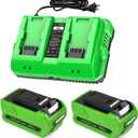 Amityke 2-Pack 40V 4.0Ah Lithium Battery Replacement for Greenworks 40V Battery and Charger Kit (Dual-Port Charger with USB Port)Compatible with Greenworks 40 Volt G-MAX Cordless Power Tools
