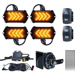 UTV Turn Signal Kit with 110dB Horn, Pre-Wired, Plug and Play UTV ATV Blinker with Rocker Switch, Rectangle Universal Street Legal Turn Signals Compatible with Polaris, Can-Am, Teryx, CFMOTO