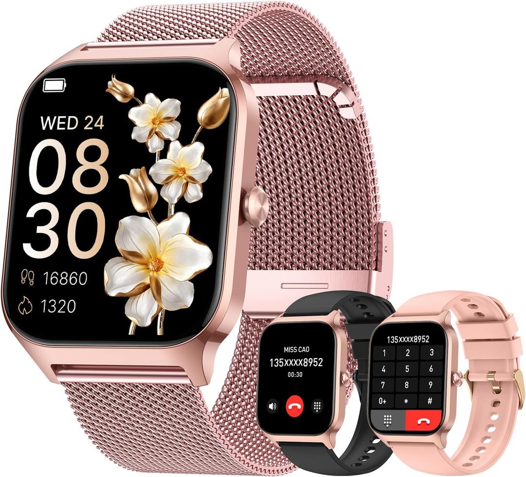 Smart Watch for Women Fitness Tracker: Rose Gold Bluetooth Make Answer Call Digital Mens Watches Waterproof Run Smartwatch Android Phone iPhone Samsung Compatible Sleep Heart Rate Monitor Pedometer