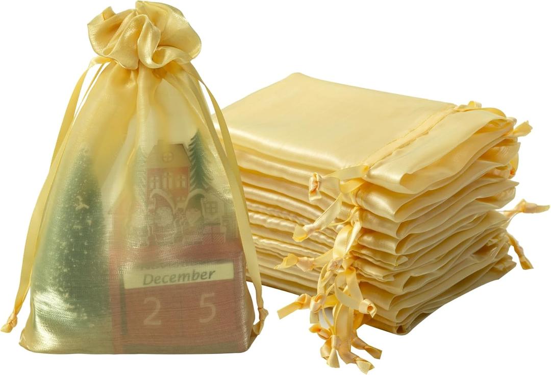 QIANF 20 Pcs Gold Small Organza Bags 6X9 inch for Wedding Favors with Drawstring, Mini Mesh Gift Bags Jewelry Pouch for Candy Bridal Shower Party Favor Baby Shower Christmas