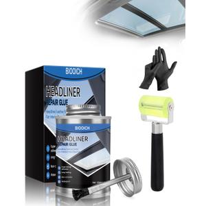 Headliner Repair Glue, Car Headliner Adhesive with Rubber Seam Roller Headliner Repair Kit,Upholstery Glue with Brush for Automotive interiors, Fabric, Leather (4.23oz)