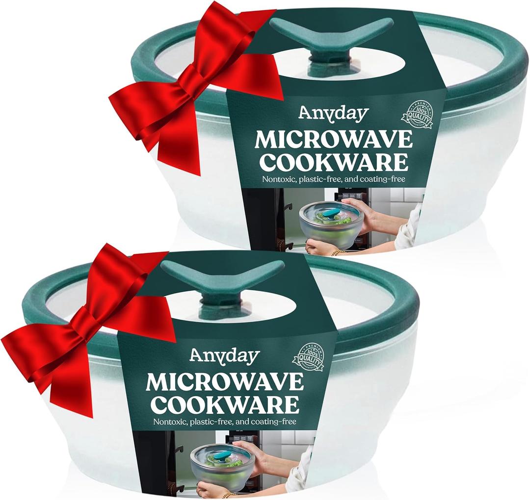 Anyday 2-Pack (2-Cup) Glass Food Storage Set with Glass Lids | Plastic-Free Frosted Meal Prep Bowls | Stackable Airtight Storage Container Set with Vented Silicone Lid for Microwave-Safe Reheating