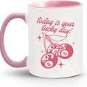 Trendy Pink Cherry Coffee Mug Gifts for Women Girls, Retro Magic 8 Ball Ceramic Coffee Mug, Preppy Coffee and Tea Mug, 11oz Ceramic Cup Pink